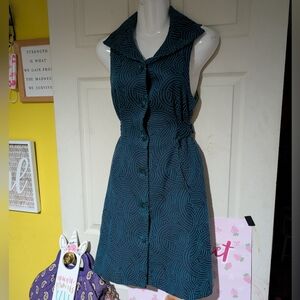 Anni Kuan Size 2 Teal/Green Button Up Sleeveless Dress With Pockets *Flaws Shown